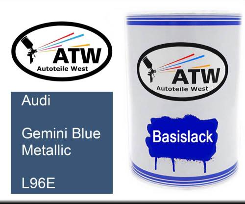 Audi, Gemini Blue Metallic, L96E: 500ml Lackdose, von ATW Autoteile West.